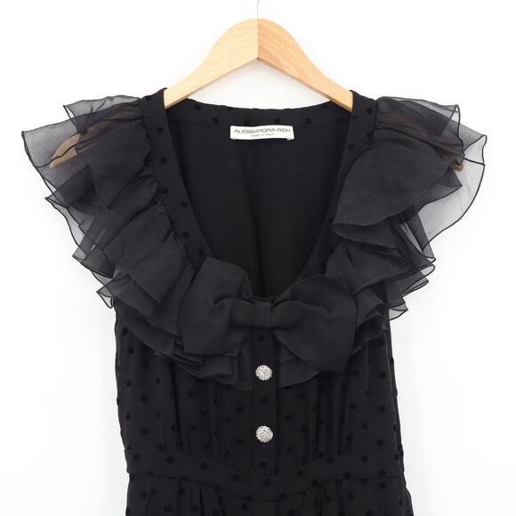 Alessandra Rich Women's Silk/Lace Polka Dot Midi Dress Black Sz 38 US Sz 2 - Picture 3 of 11